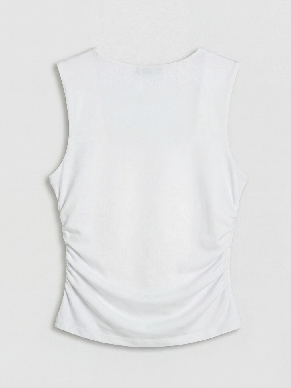 Beyaz Kare Yaka Büzgülü Bluz-4