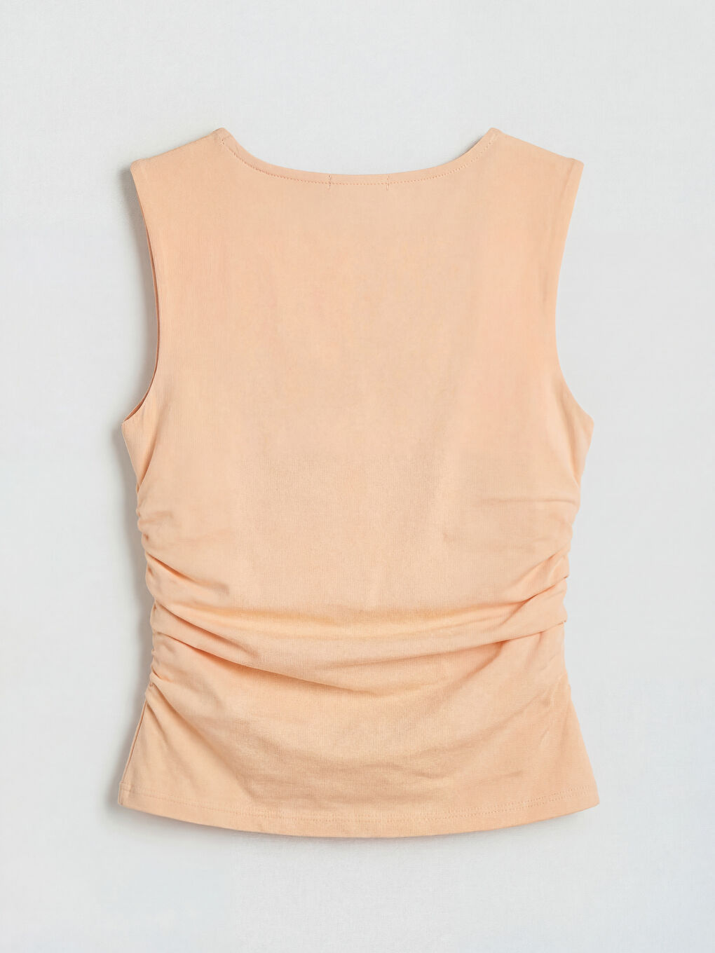 Turuncu Kadın Kare Yaka Büzgü Detaylı Kolsuz Bluz-5