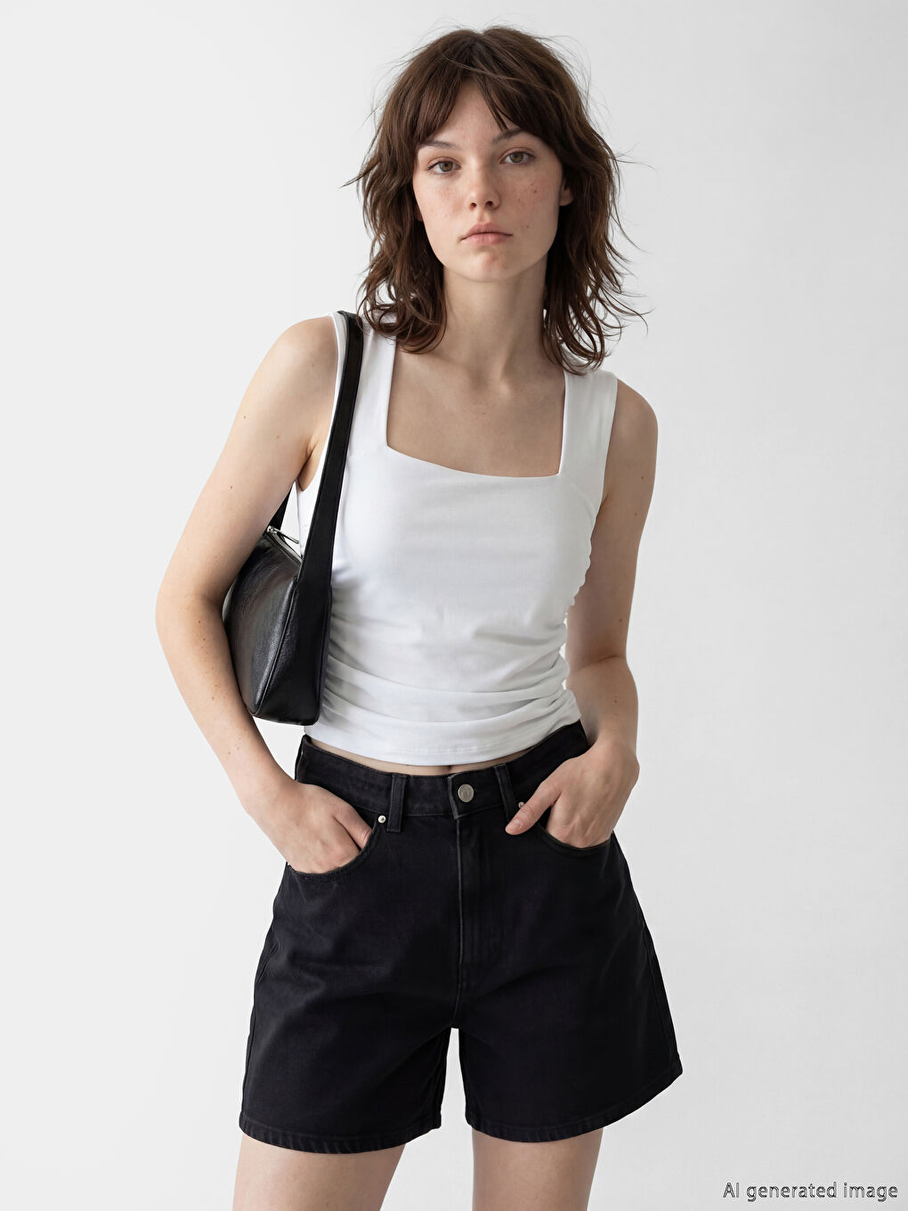 Beyaz Kare Yaka Büzgülü Bluz