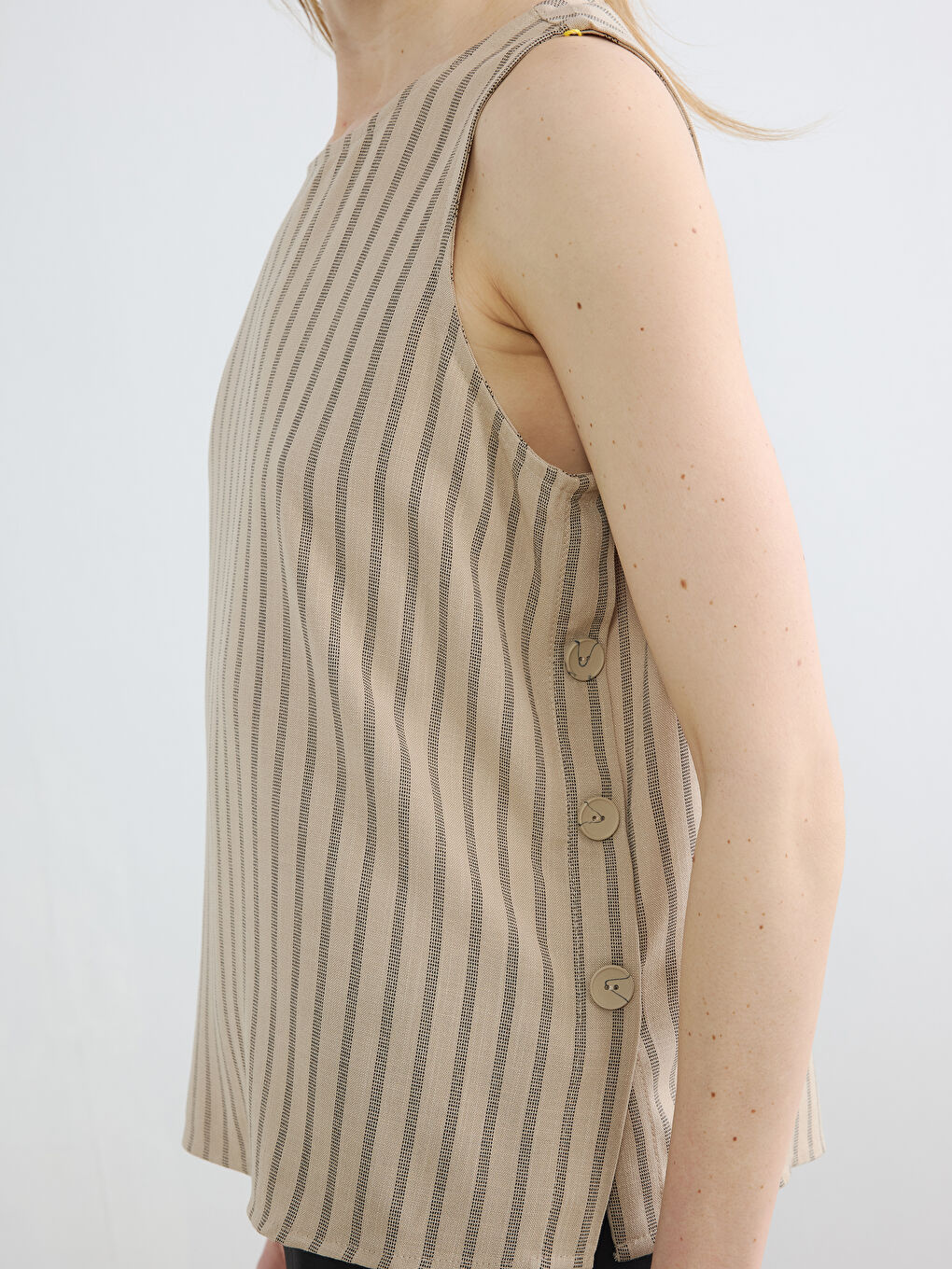 Crew Neck Striped Linen-Look Blouse-2