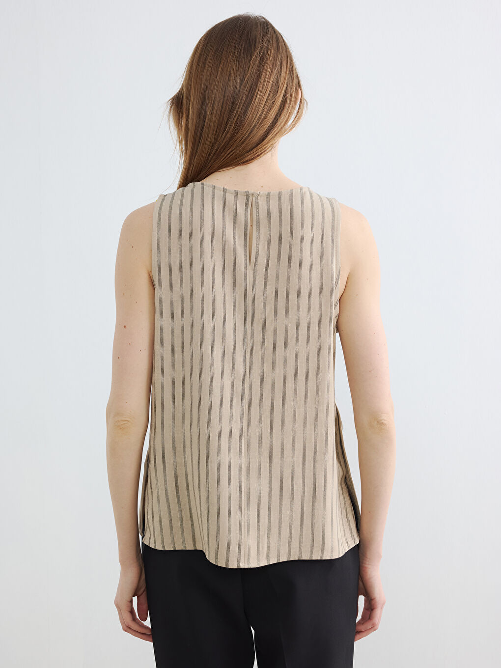 Crew Neck Striped Linen-Look Blouse-3