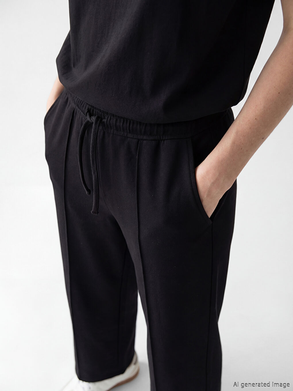 Siyah Beli Lastikli Soft Touch Kadın Eşofman Altı-2