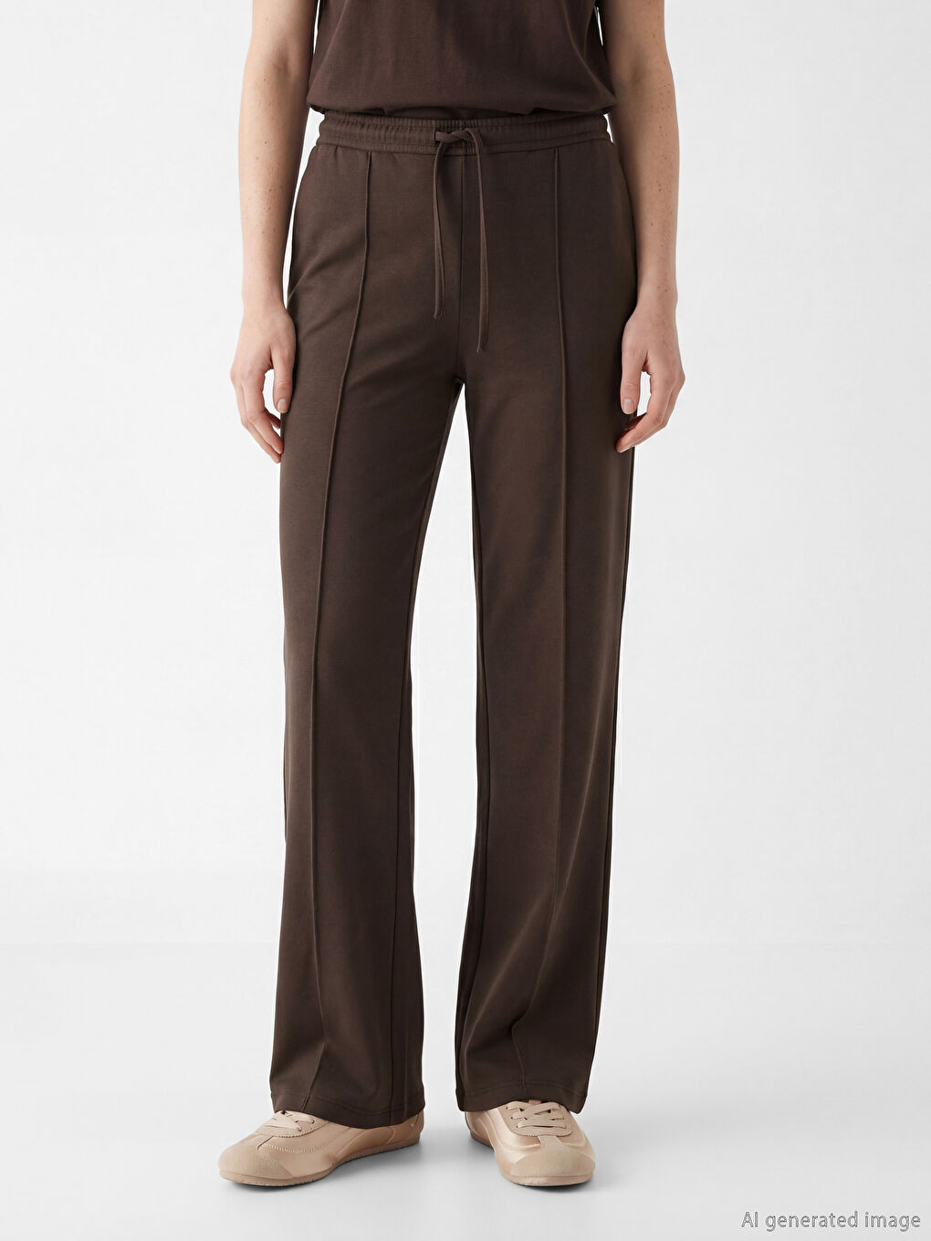 Kahverengi Beli Lastikli Soft Touch Kadın Eşofman Altı-1