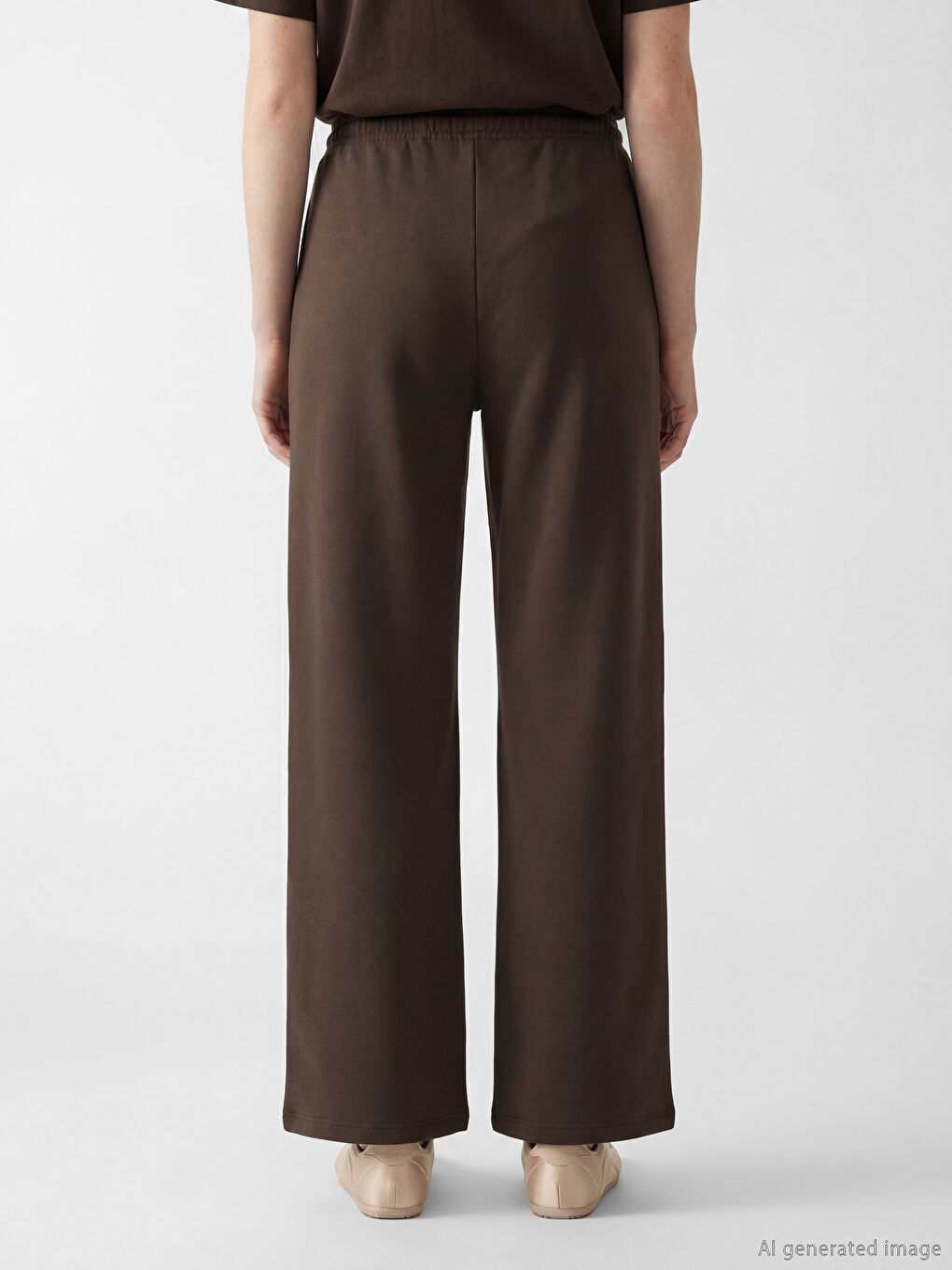 Kahverengi Beli Lastikli Soft Touch Kadın Eşofman Altı-3