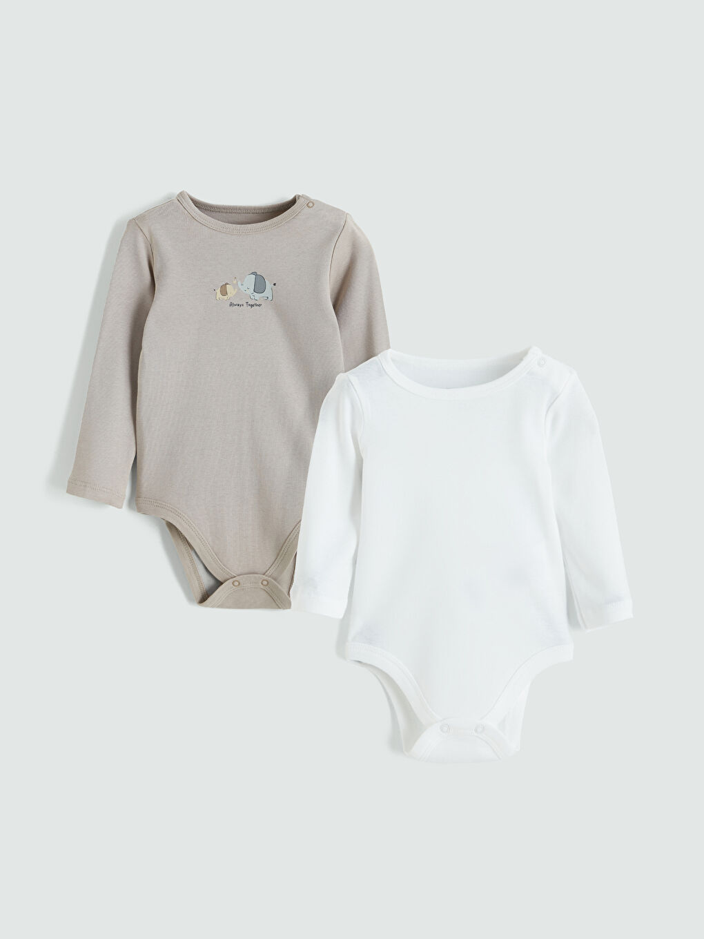 Bej Bisiklet Yaka Erkek Bebek Çıtçıtlı Body 2'li