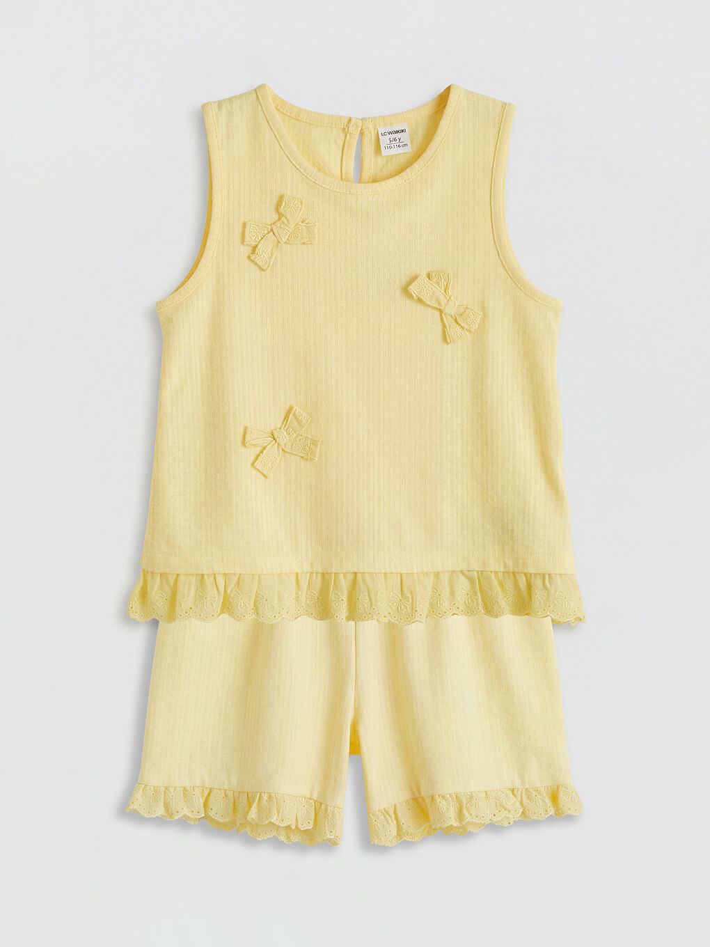 Sarı Fırfırlı ve Fiyonk Aplikeli Kız Çocuk Bluz ve Şort