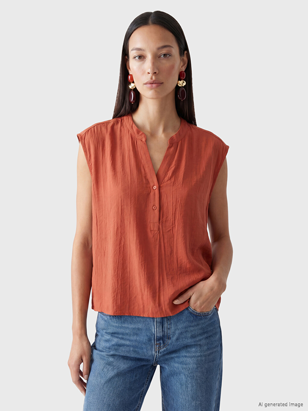 Notch Neck Textured Blouse