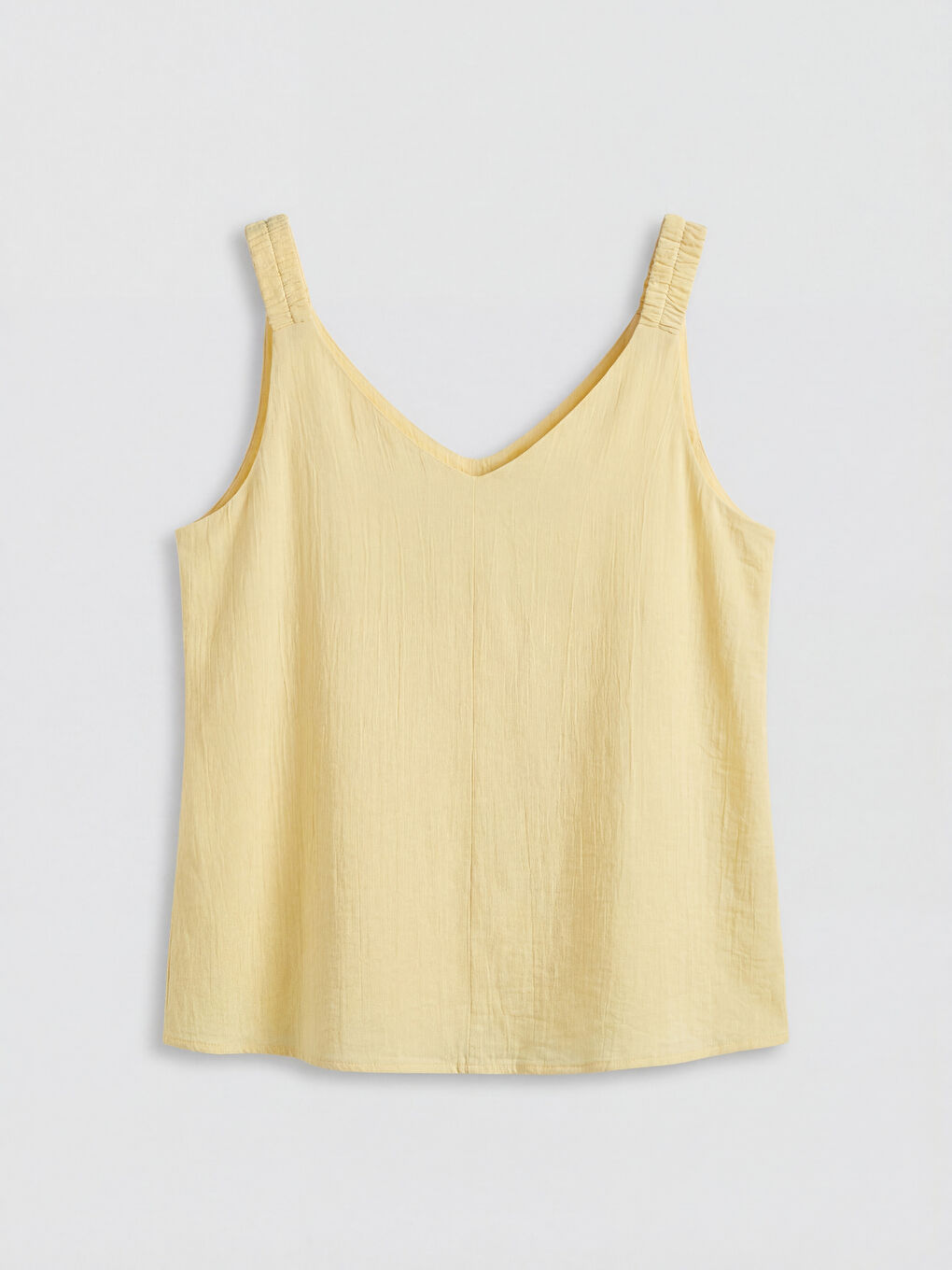 Sarı V Yaka Dokulu Büzgülü Bluz-4