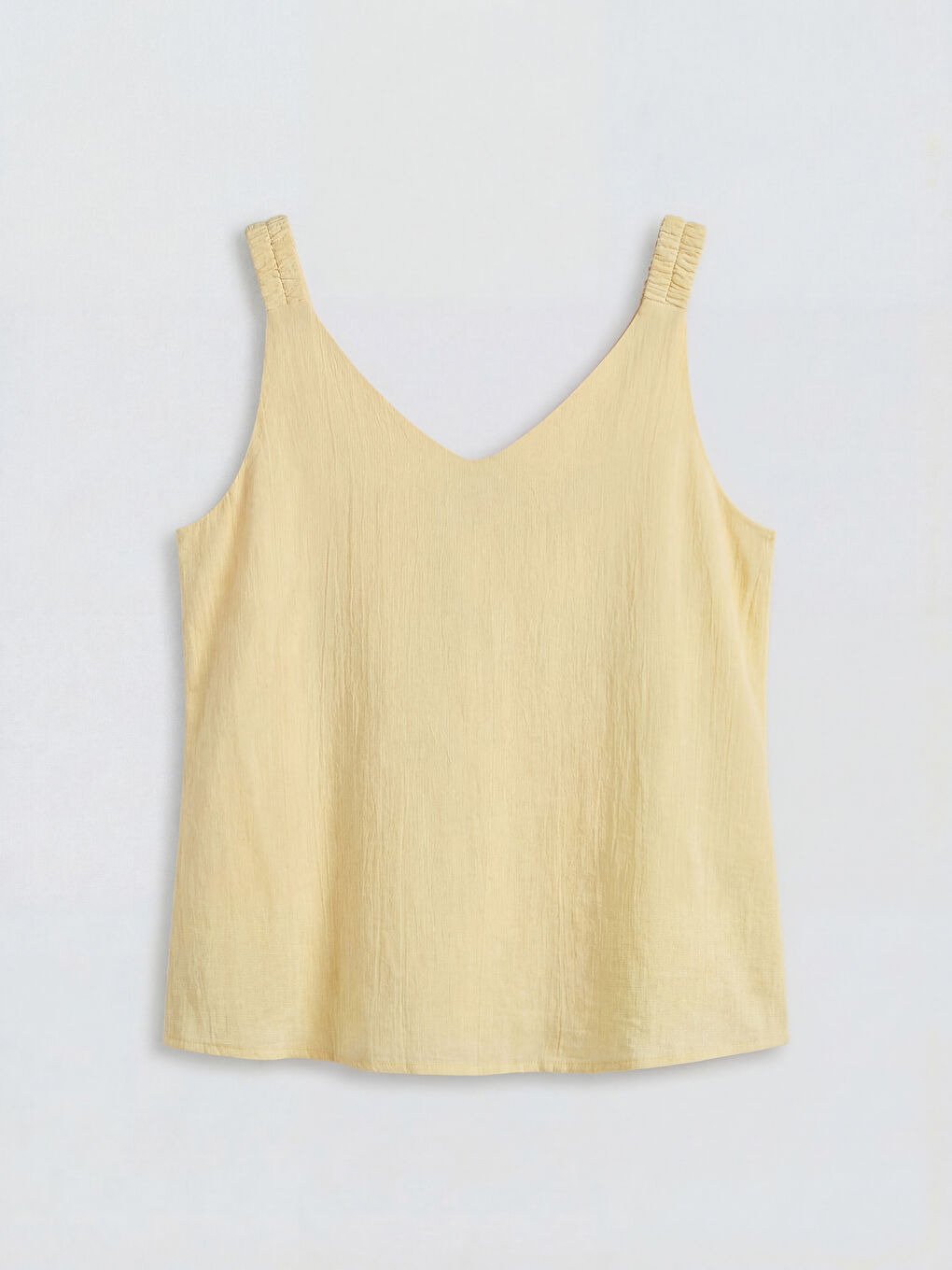 Sarı V Yaka Dokulu Büzgülü Bluz-5