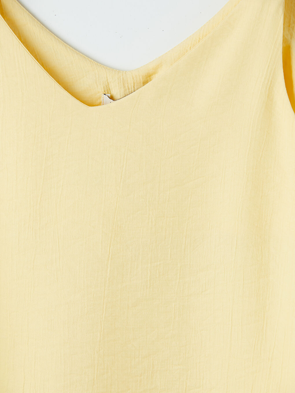 Sarı V Yaka Dokulu Büzgülü Bluz-6