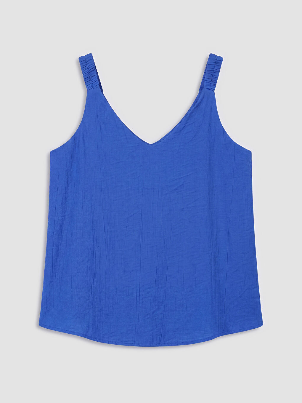 Mavi V Yaka Dokulu Büzgülü Bluz