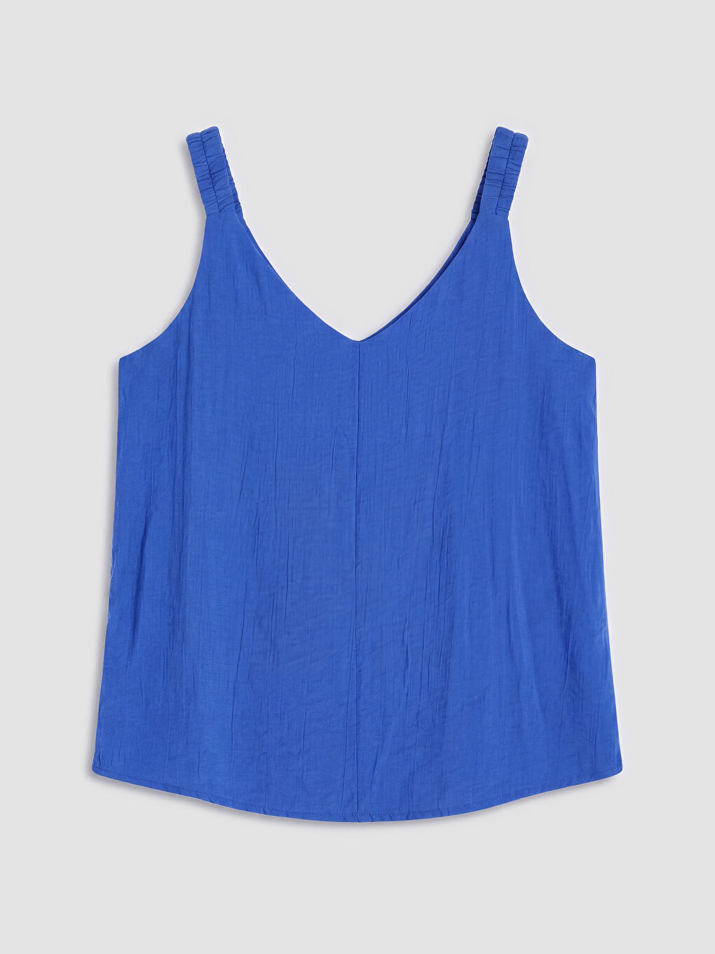 Mavi V Yaka Dokulu Büzgülü Bluz-1