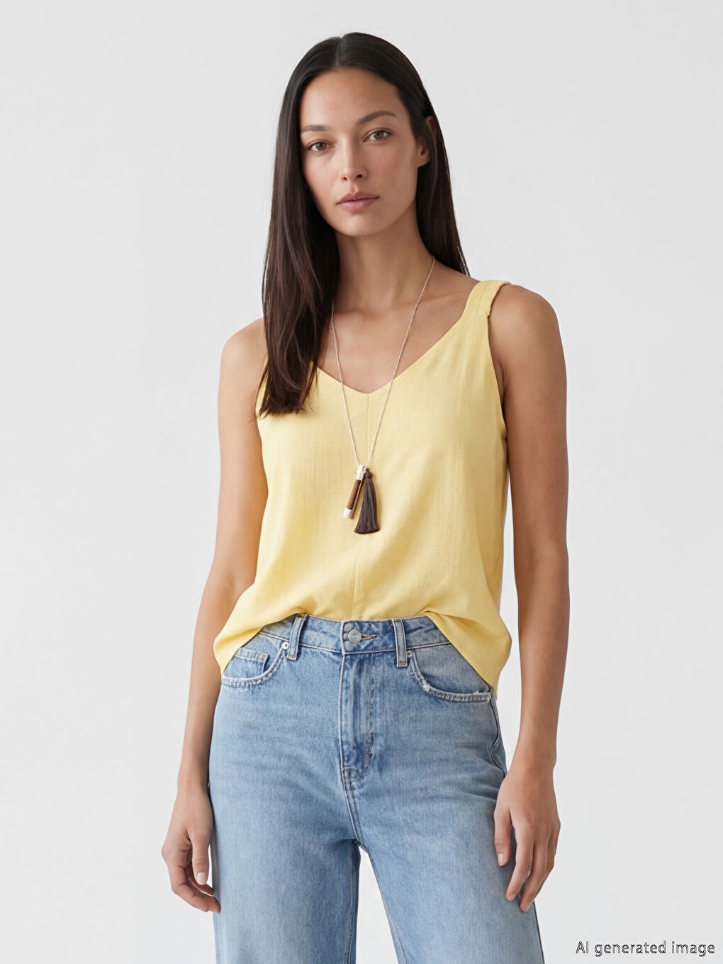 Sarı V Yaka Dokulu Büzgülü Bluz