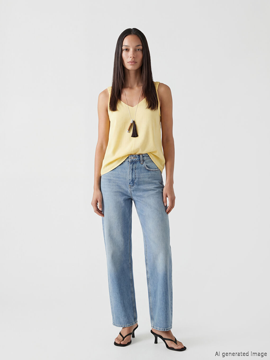 Sarı V Yaka Dokulu Büzgülü Bluz-1