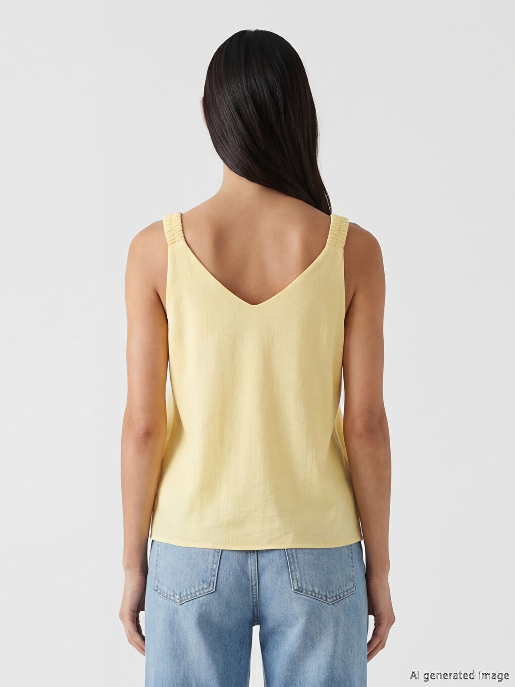 Sarı V Yaka Dokulu Büzgülü Bluz-3