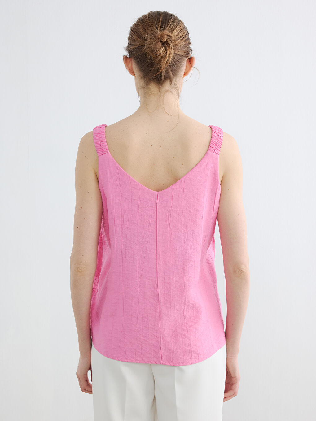 Blouse Texturée Froncée à Encolure en V-3