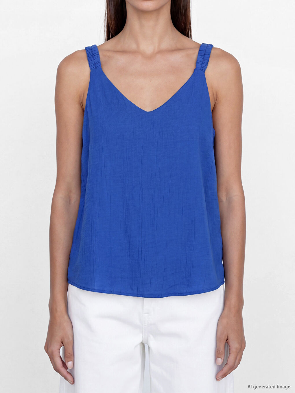 V Neck Textured Gathered Blouse-2