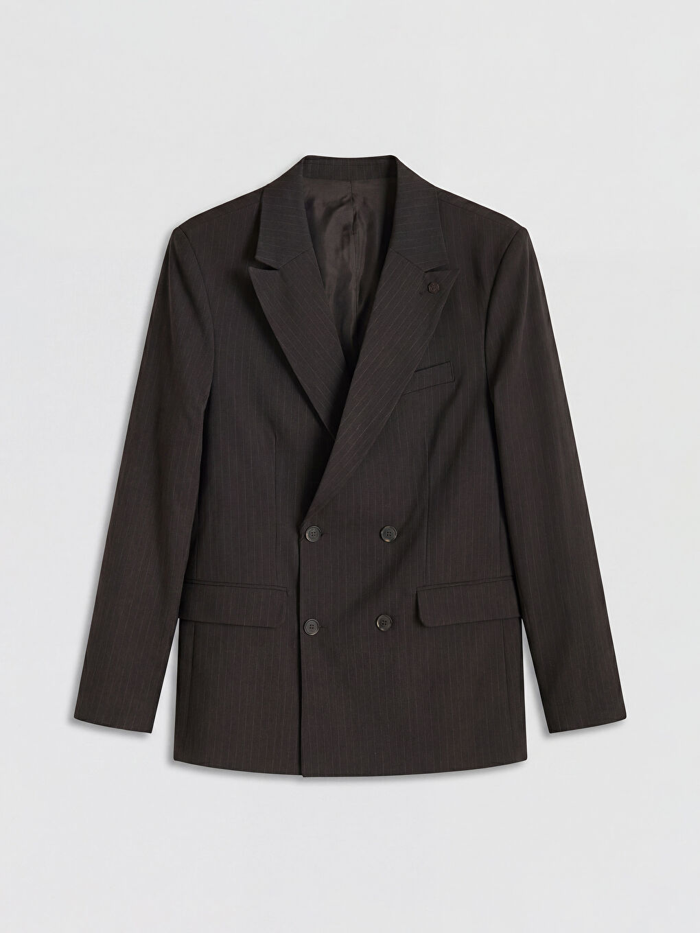 Kahverengi Regular Fit Çizgili Kruvaze Erkek Blazer Ceket