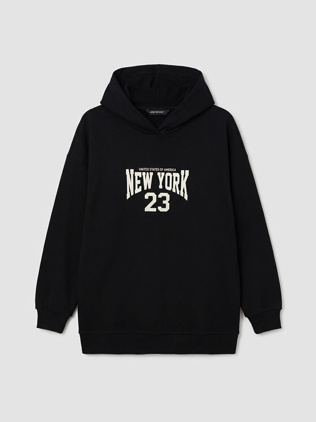 Siyah Kapüşonlu New York Baskılı Kadın Sweatshirt Tunik