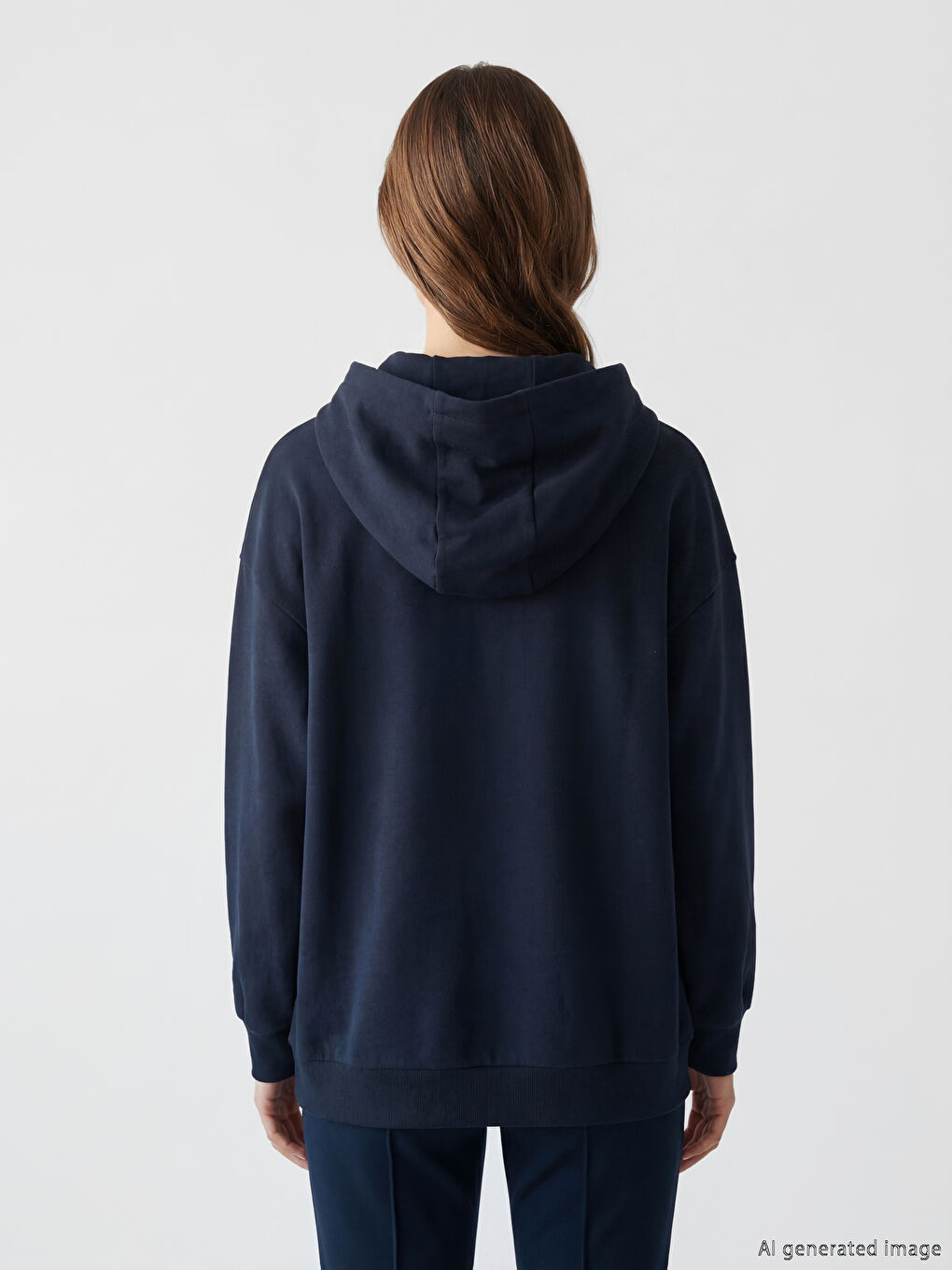 Lacivert Kapüşonlu Brooklyn Baskılı Kadın Sweatshirt Tunik-3