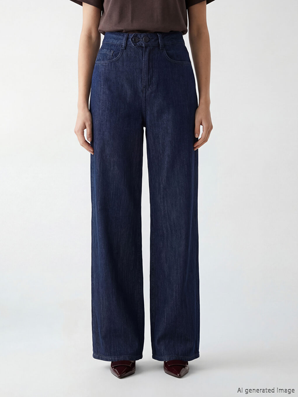 İndigo Yüksek Bel Wideleg Kadın Jean Pantolon-1