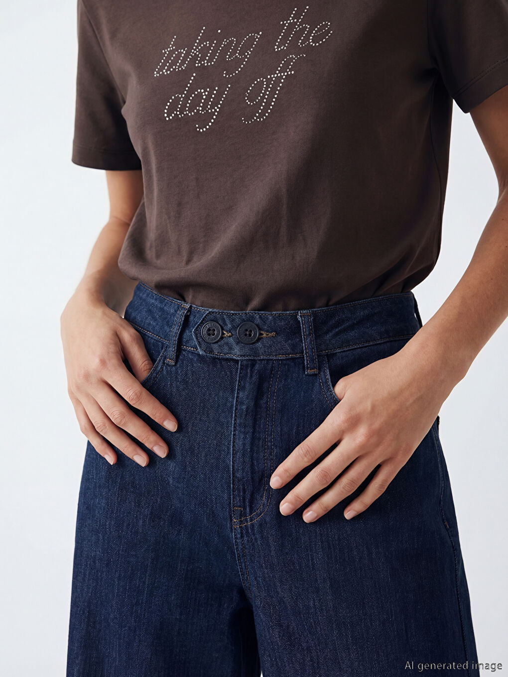 İndigo Yüksek Bel Wideleg Kadın Jean Pantolon-2