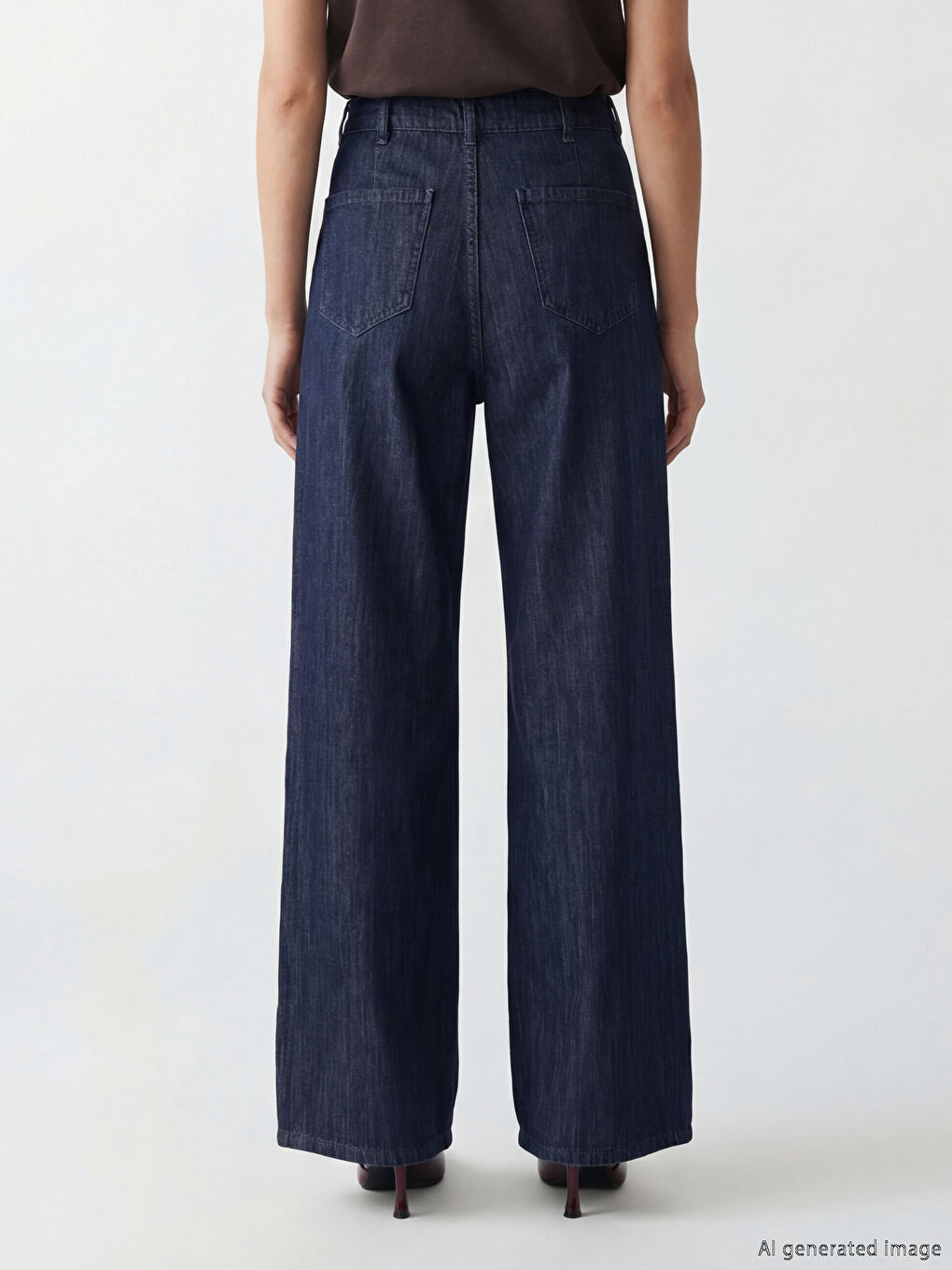 İndigo Yüksek Bel Wideleg Kadın Jean Pantolon-3
