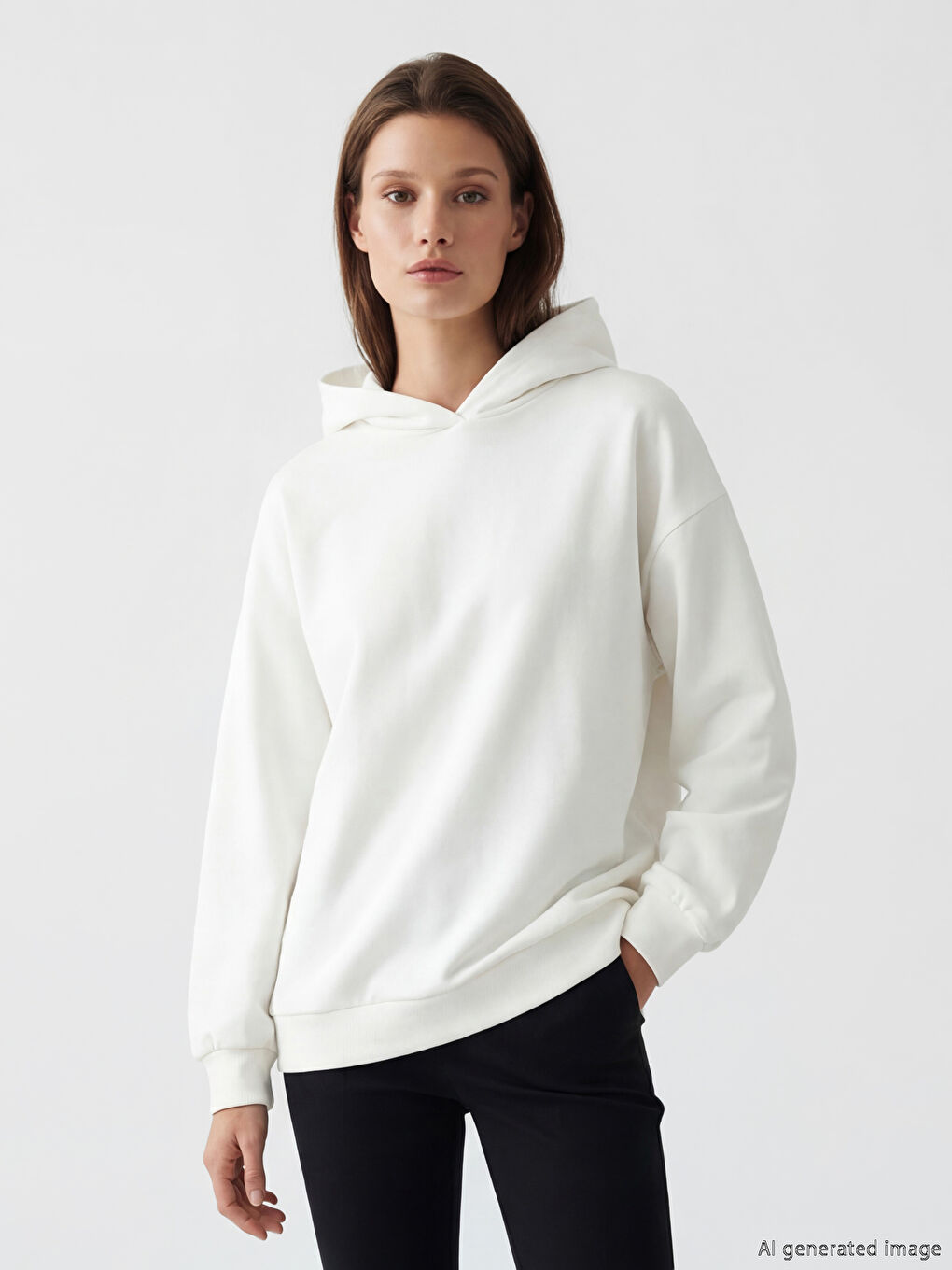 Beyaz Kapüşonlu Kadın Sweatshirt Tunik