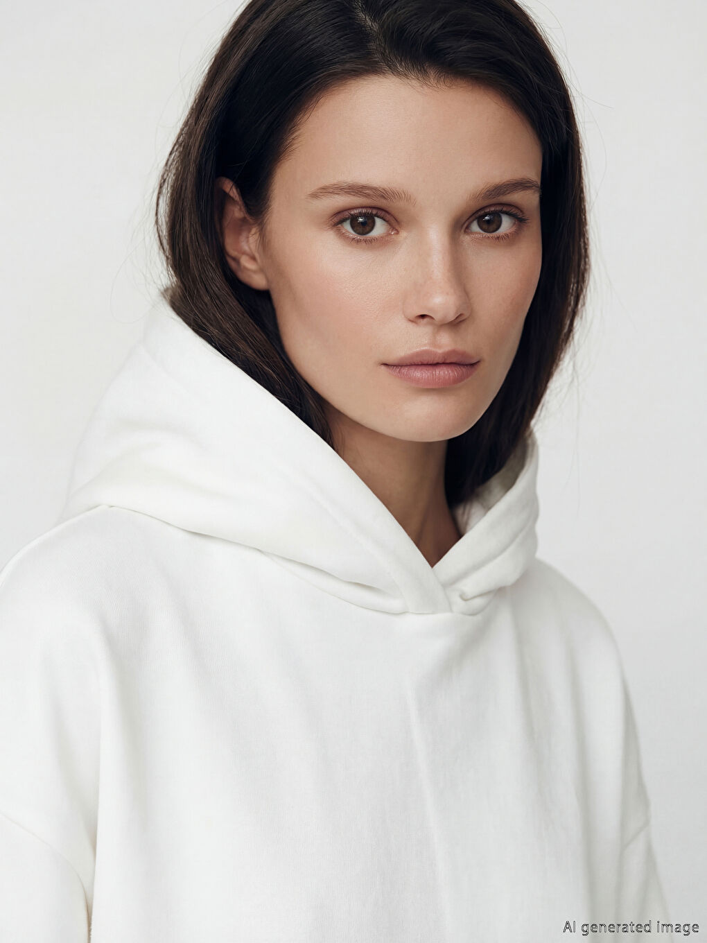 Beyaz Kapüşonlu Kadın Sweatshirt Tunik-2