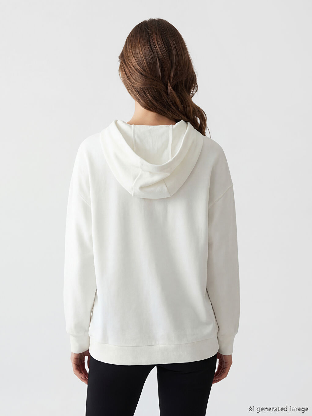 Beyaz Kapüşonlu Kadın Sweatshirt Tunik-3