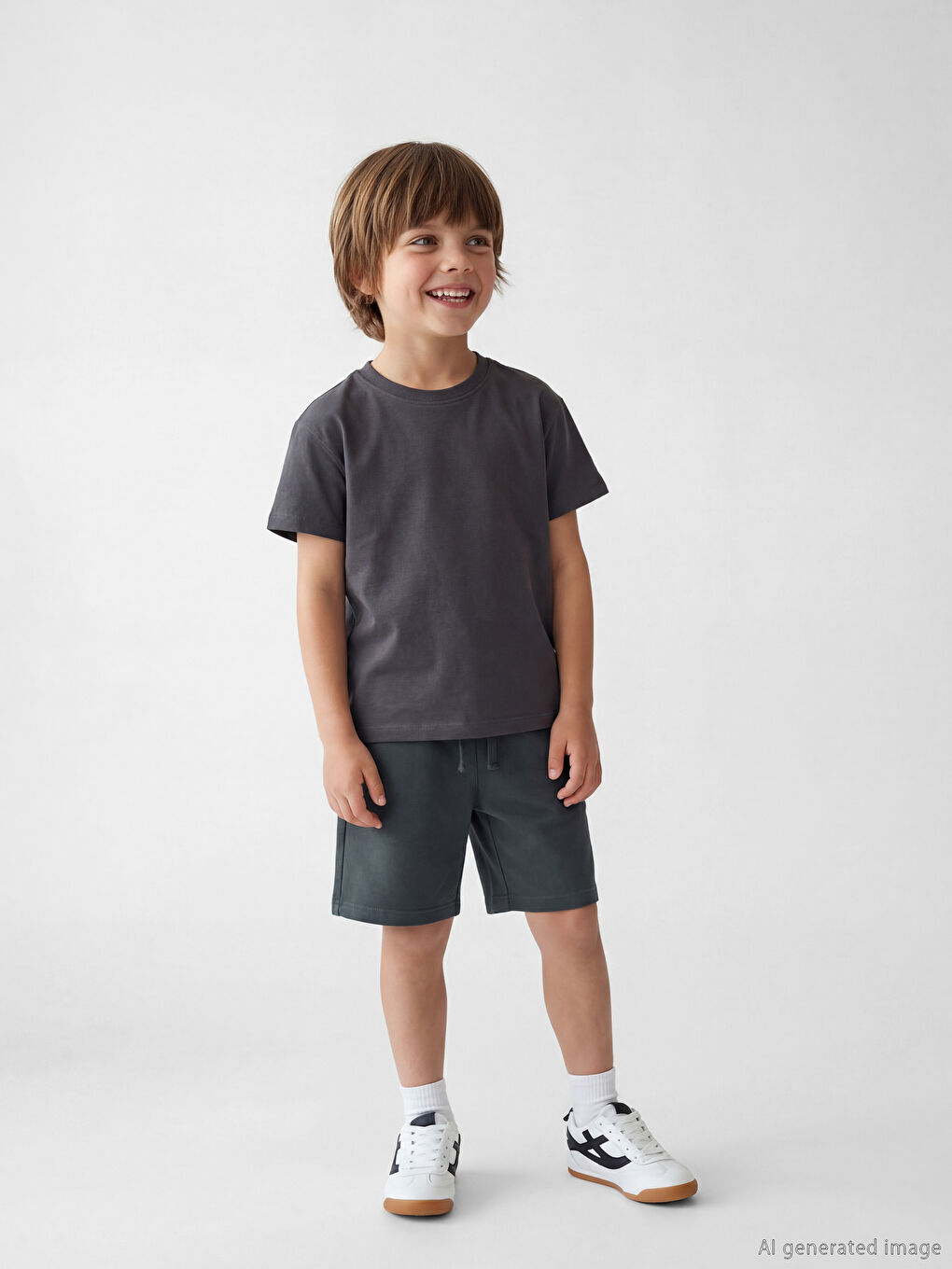 Antrasit Beli Bağcıklı Erkek Çocuk Şort 2'li-2