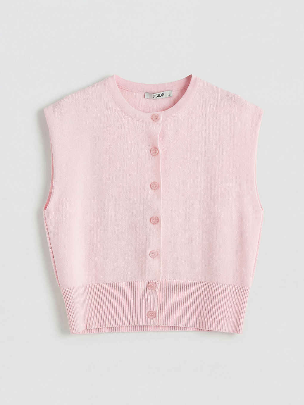 Pembe Bisiklet Yaka Kadın Triko Yelek