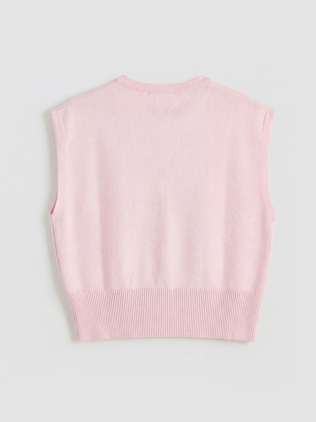 Pembe Bisiklet Yaka Kadın Triko Yelek-1