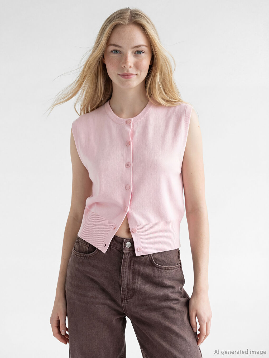 Crew Neck Women's Knitwear Waistcoat