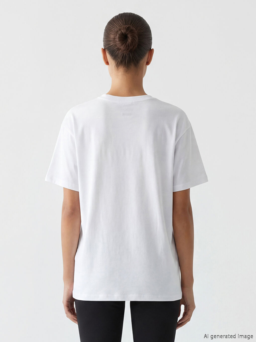 Beyaz Bisiklet Yaka Baskılı Oversize Kadın Spor Tişört-3