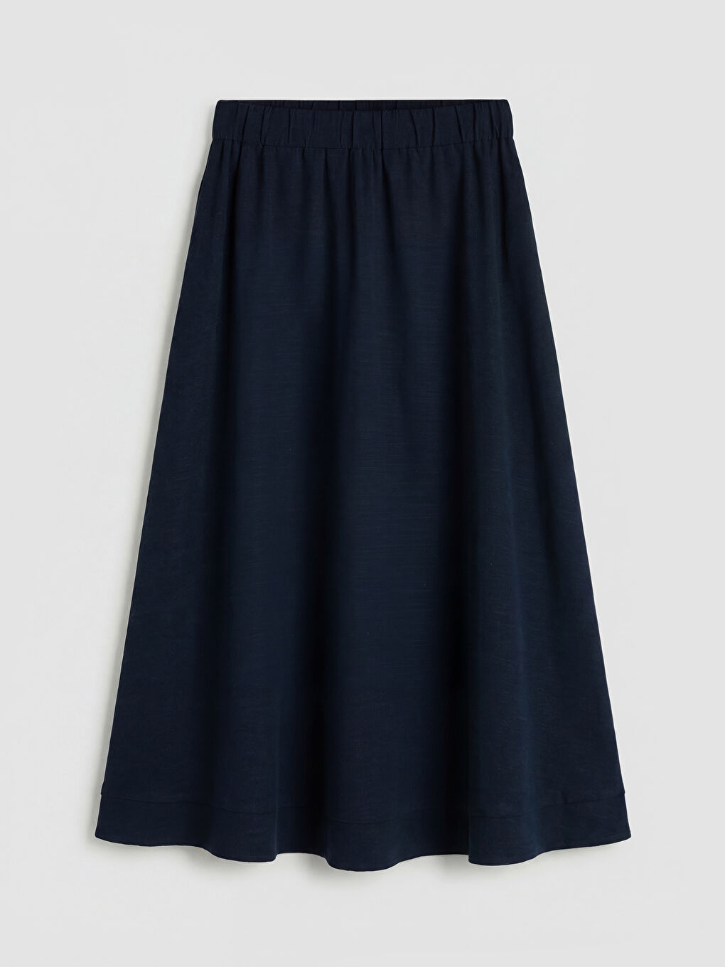 Lacivert Beli Lastikli Keten Karışımlı Kloş Etek