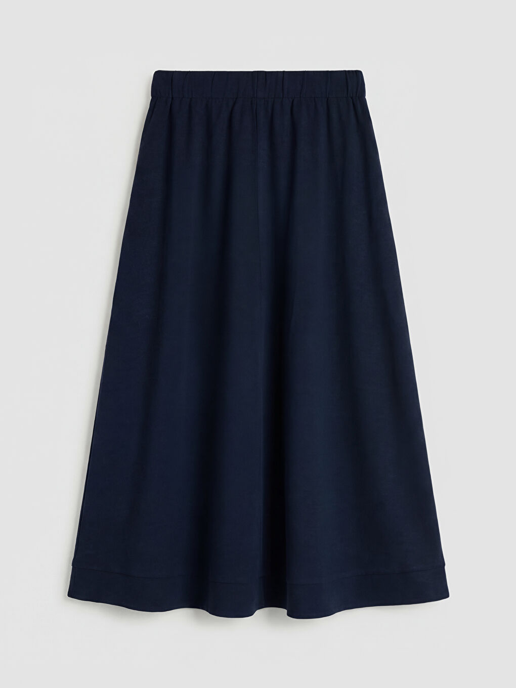 Lacivert Beli Lastikli Keten Karışımlı Kloş Etek-1