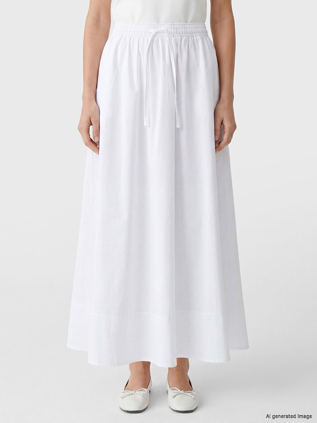 Elastic Waist Poplin Flared Skirt-1