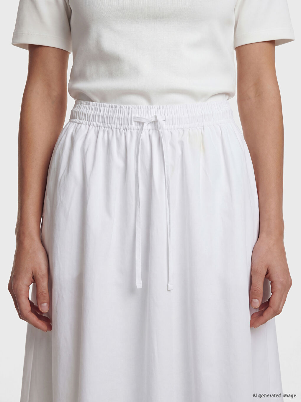 Elastic Waist Poplin Flared Skirt-2