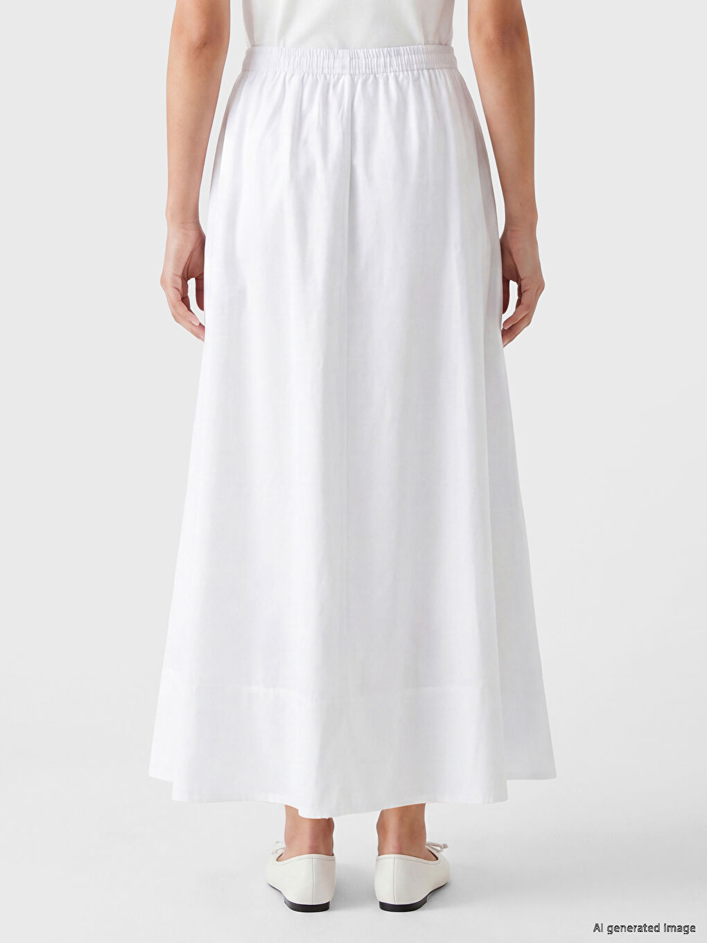 Elastic Waist Poplin Flared Skirt-3