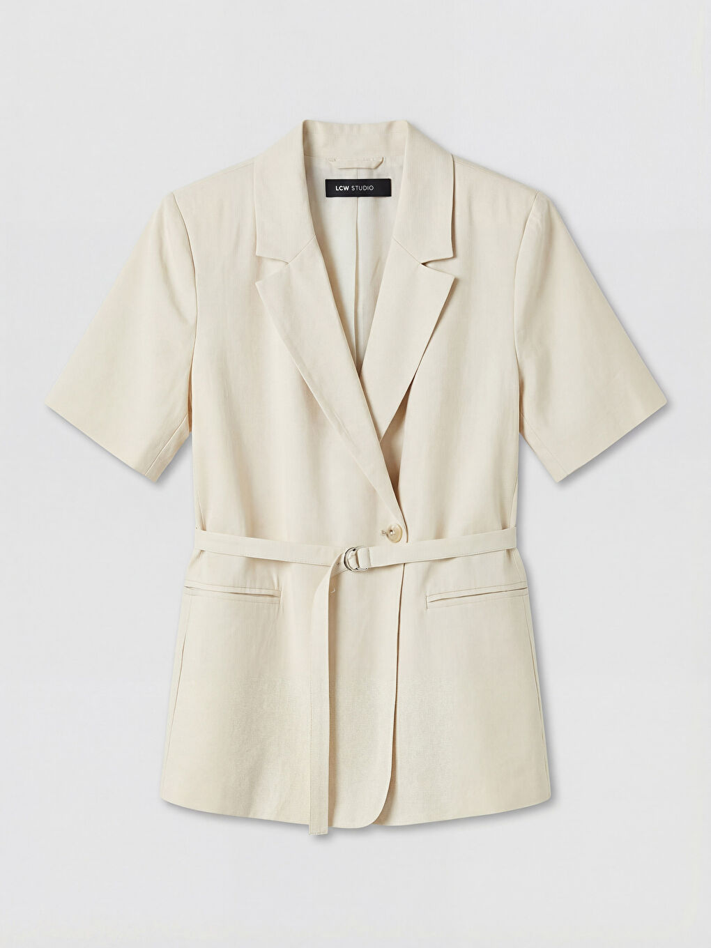 Bej Kuşaklı Modal Karışımlı Kadın Blazer Ceket