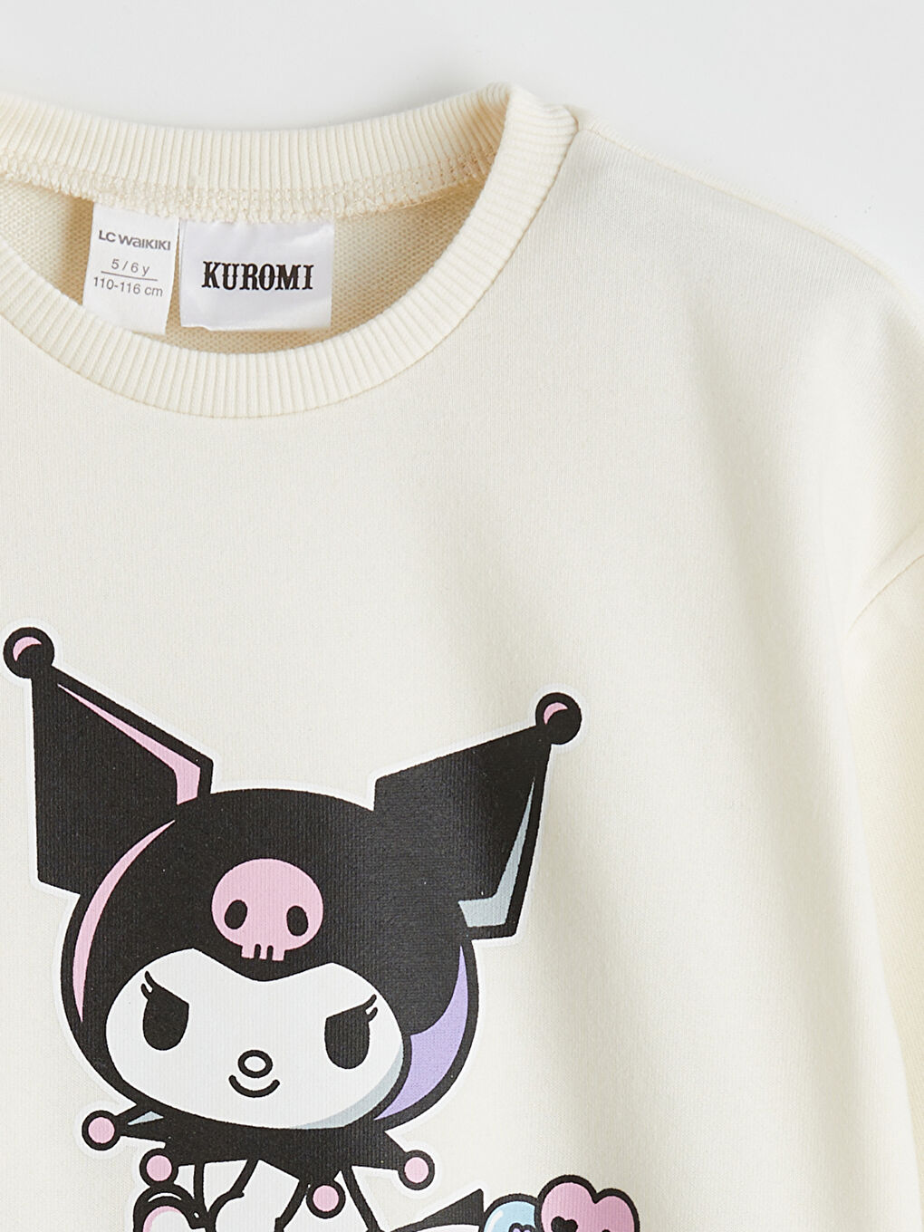 Ekru Bisiklet Yaka Kuromi Baskılı Kız Çocuk Sweatshirt-1