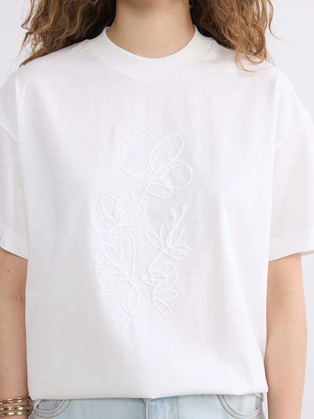 Crew Neck Embroidered Women's T-Shirt-2