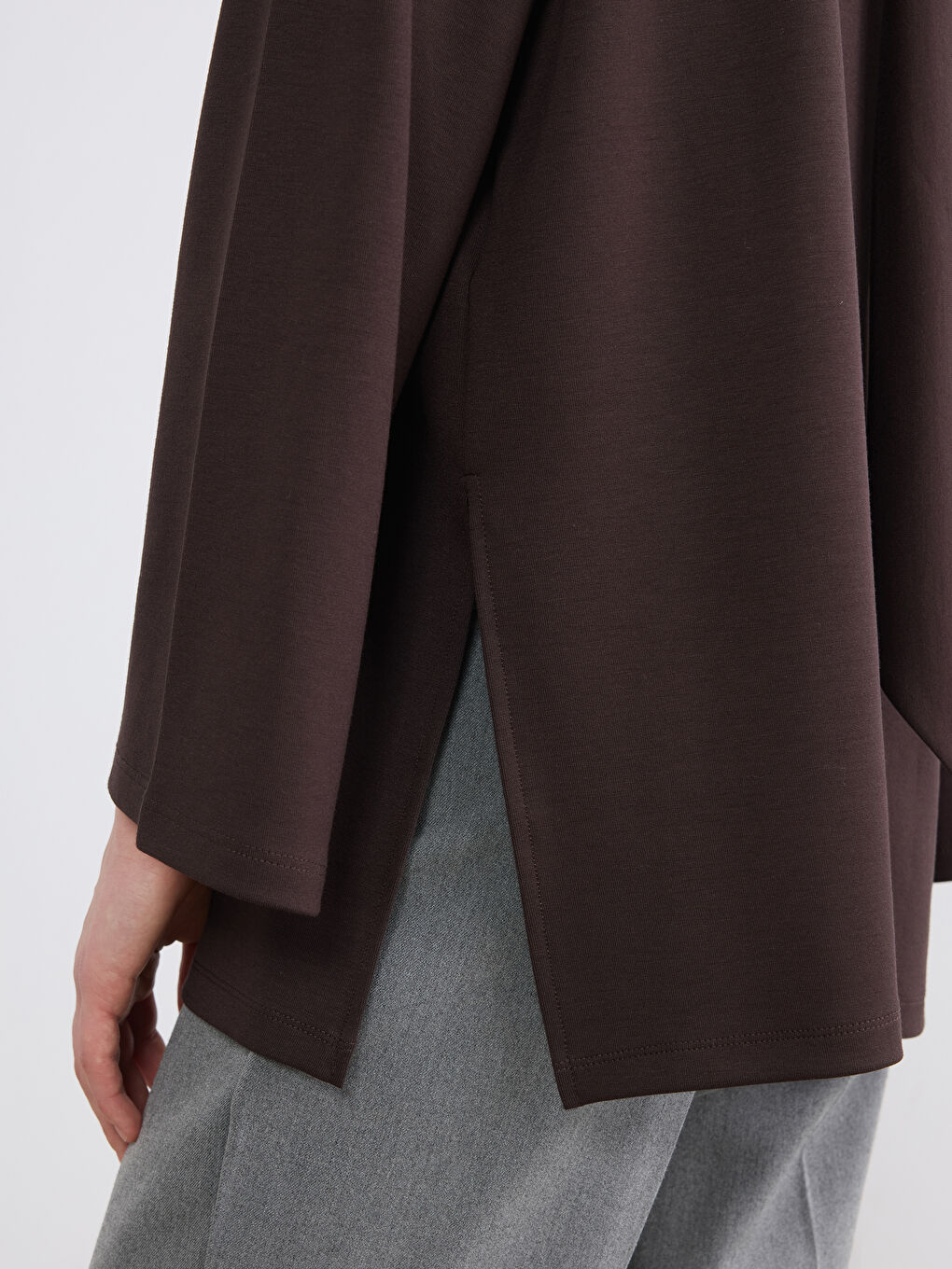 Kahverengi Fular Yaka Kadın Tunik-3