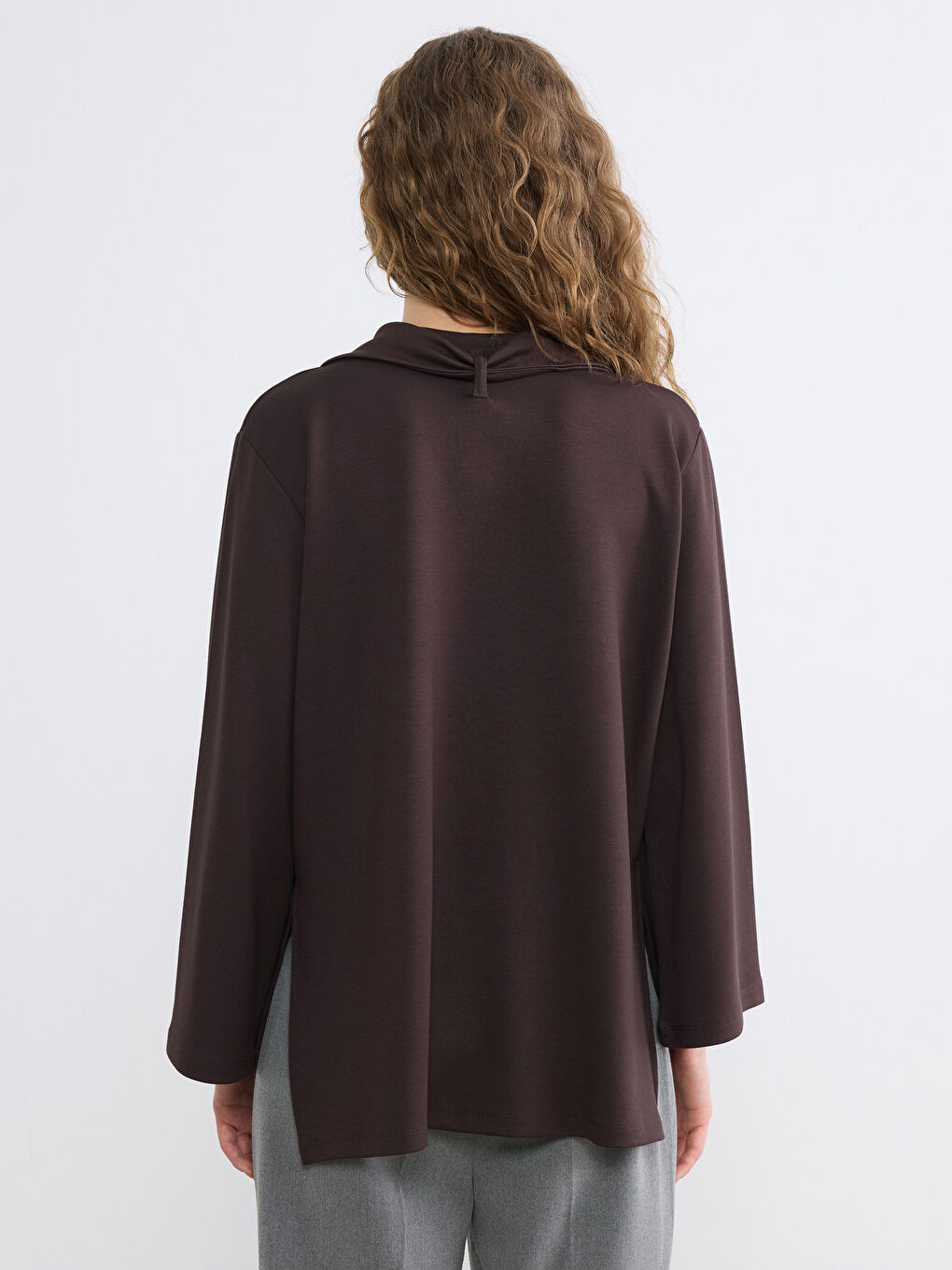Kahverengi Fular Yaka Kadın Tunik-4