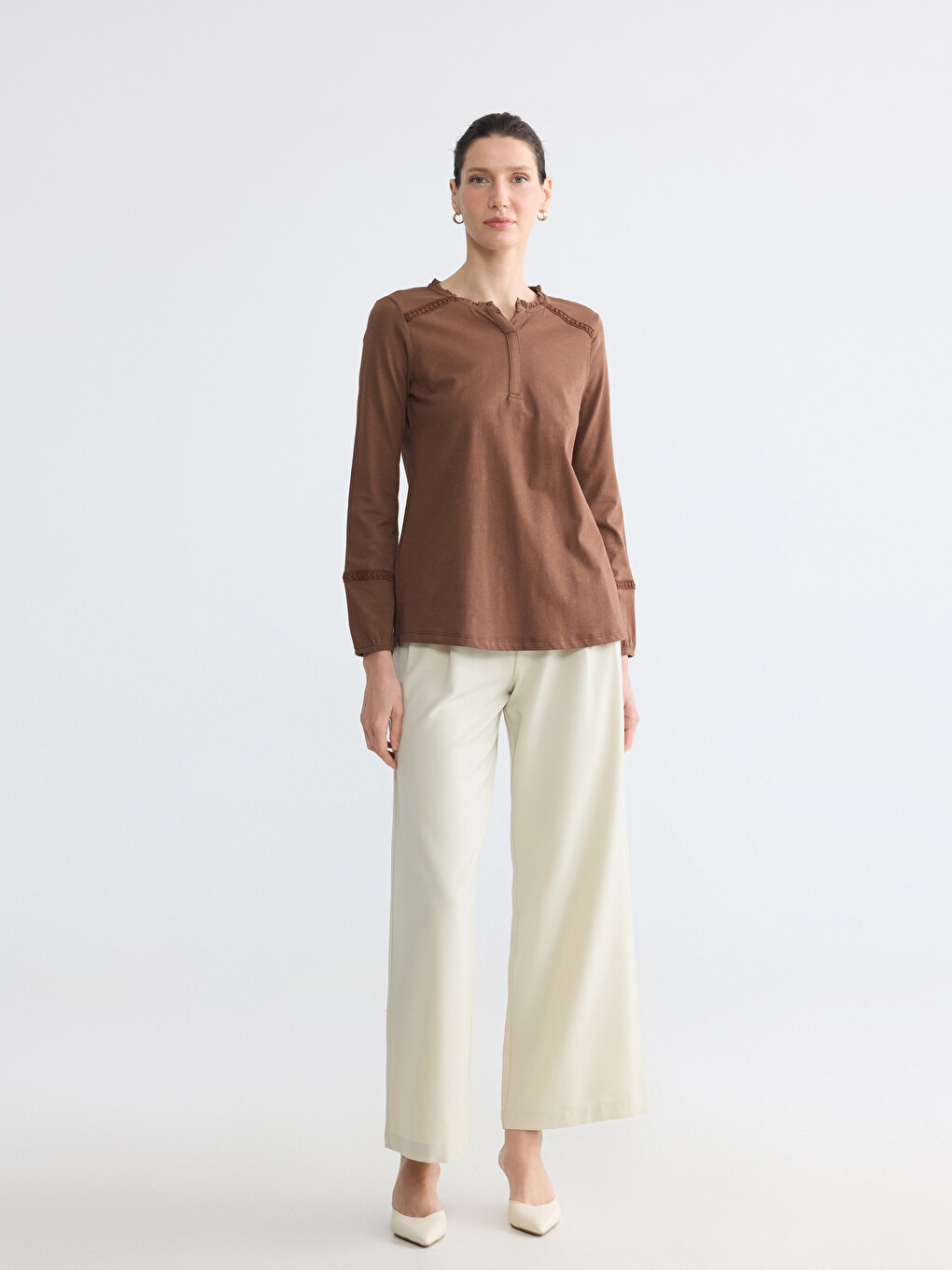 Notch Neck Embroidered Blouse-1
