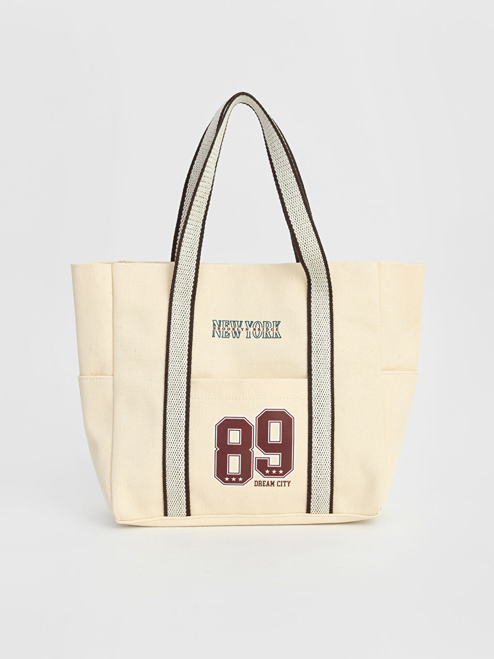 Bej New York Baskılı Kanvas Kız Çocuk Kol Çantası