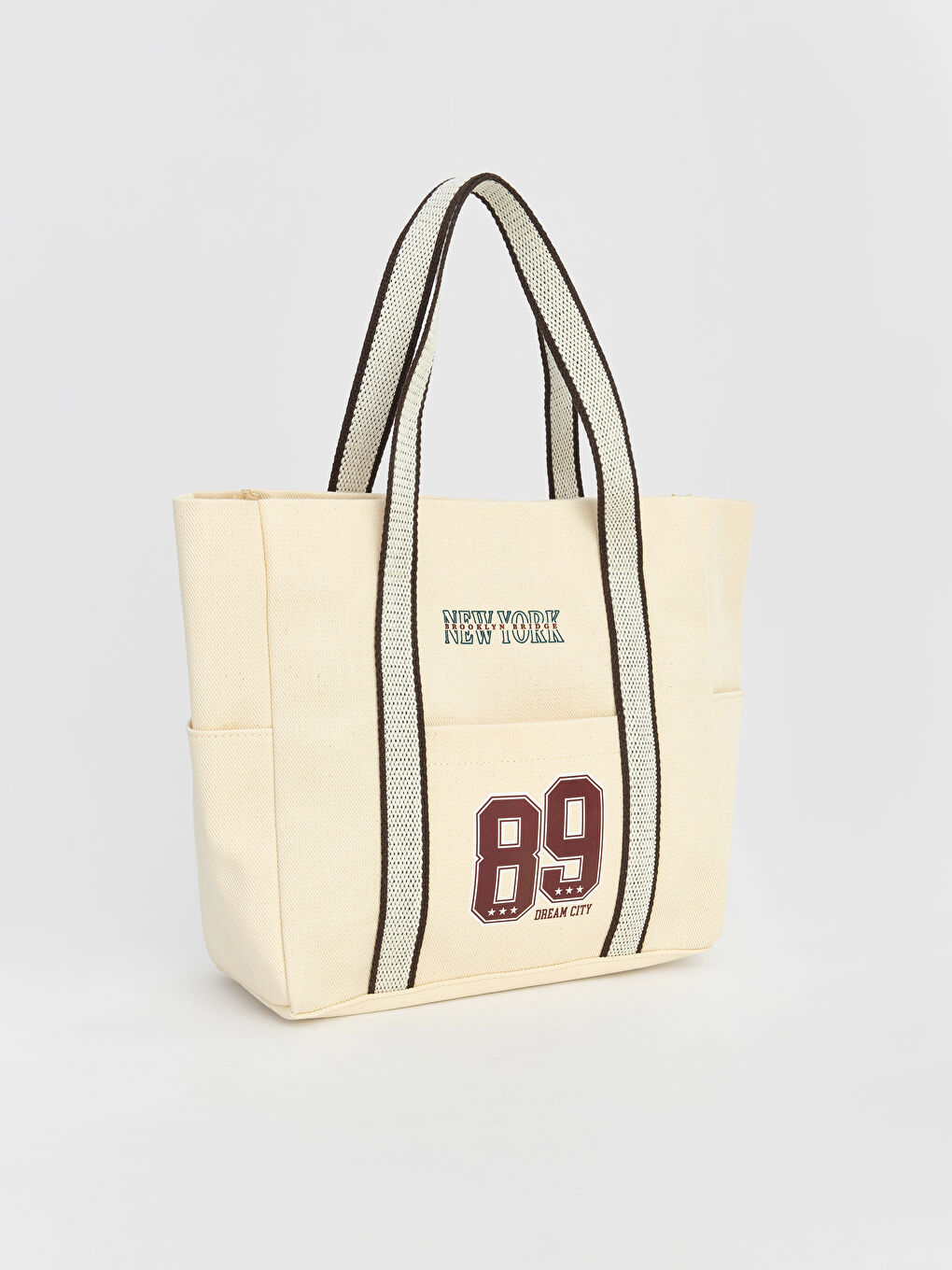 Bej New York Baskılı Kanvas Kız Çocuk Kol Çantası-1