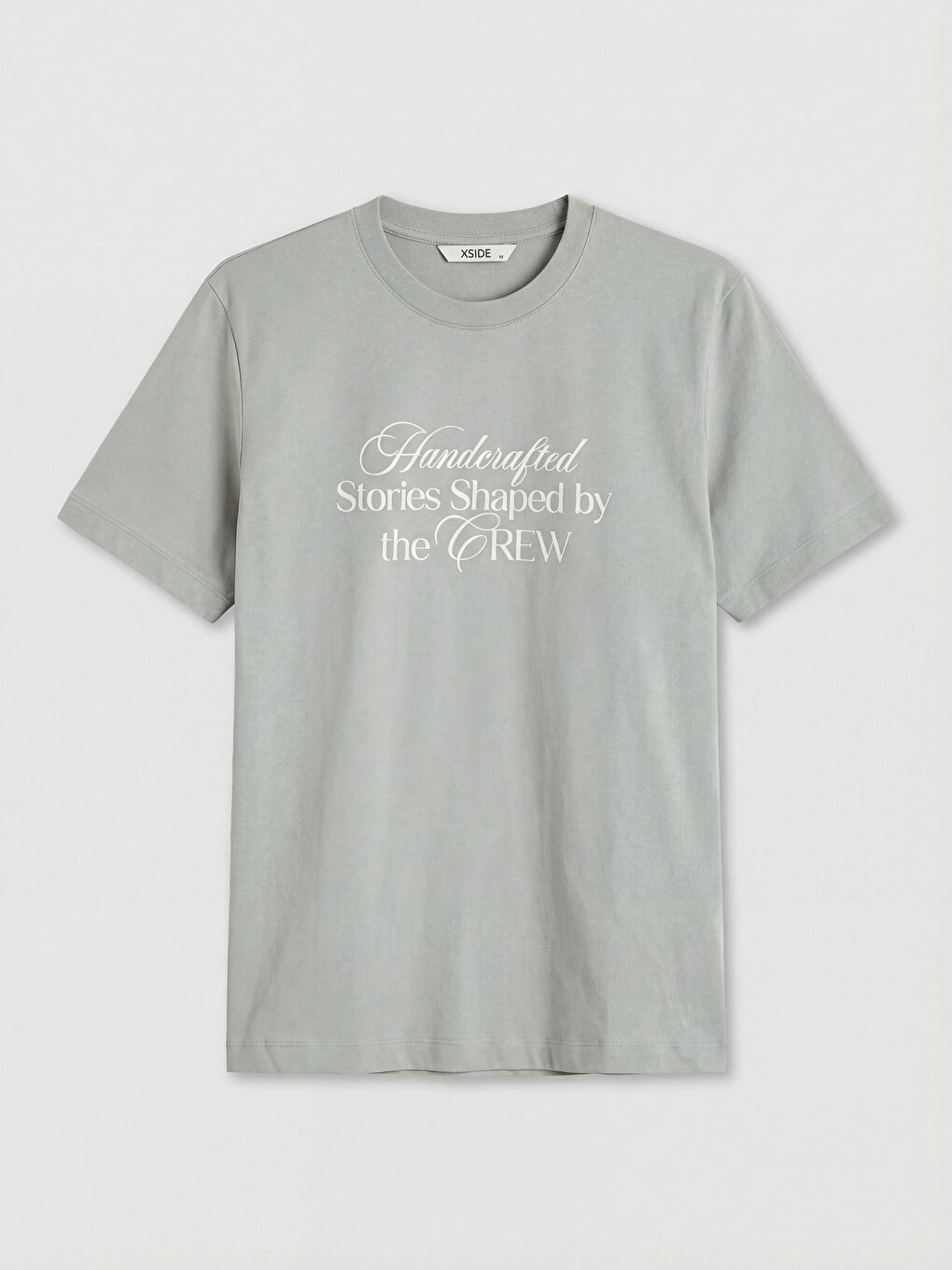 Gri Bisiklet Yaka Baskılı Erkek Penye Tişört	