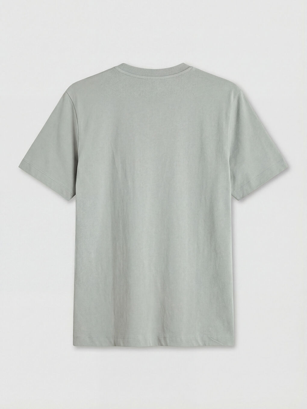 Gri Bisiklet Yaka Baskılı Erkek Penye Tişört	-1